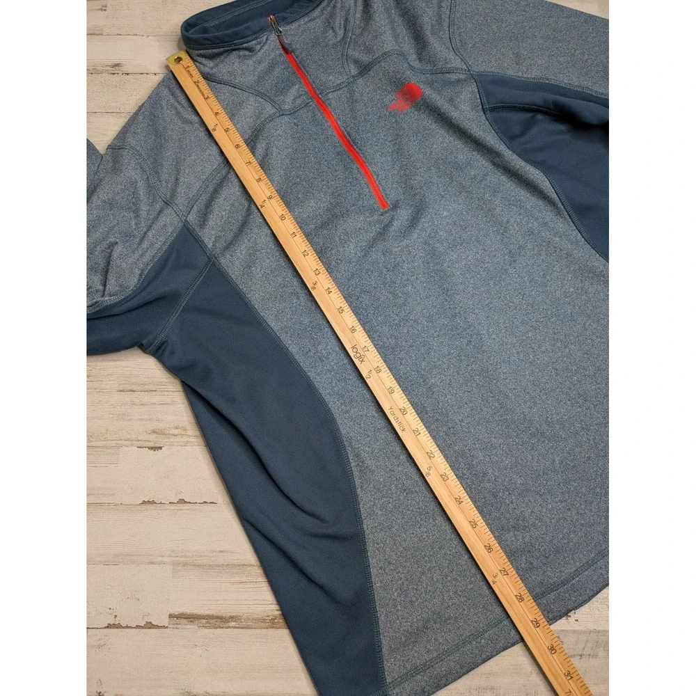 The North Face Mens Large Essential 1/4 Zip Pullover Blue Heather Orange Fleece